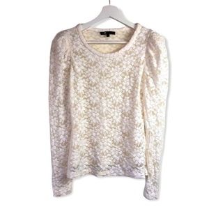 Maje White Floral Lace Long Sleeve Blouse Top